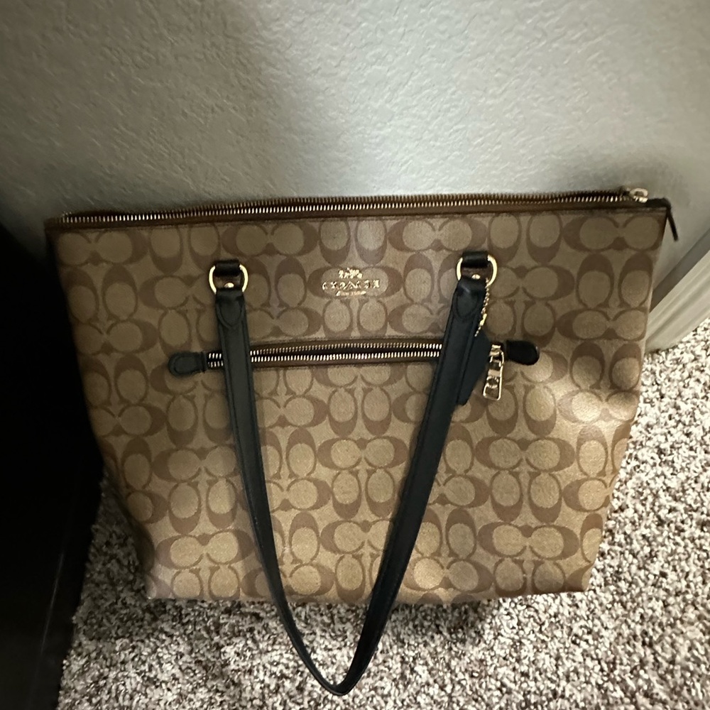 Coach Tan and Black Signature Tote